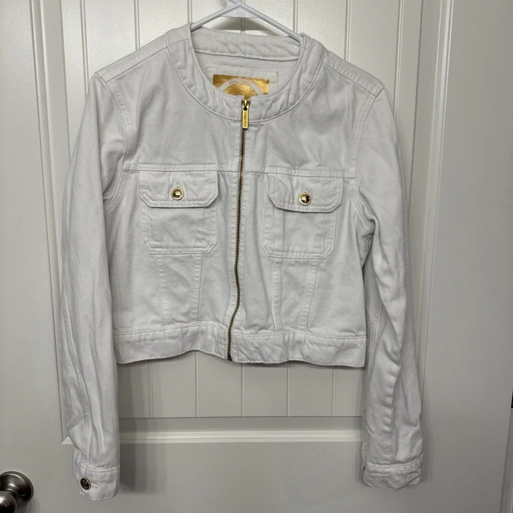 MICHAEL KORS WOMEN'S LONG SLEEVE DENIM WHITE JEAN JACKET SIZE M